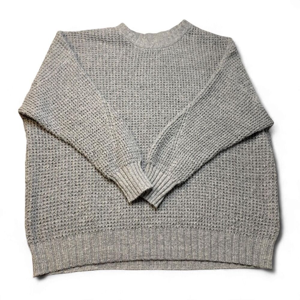 American Eagle Women's XL Gray Waffle Knit Sweater Oversized Slouchy Crewneck